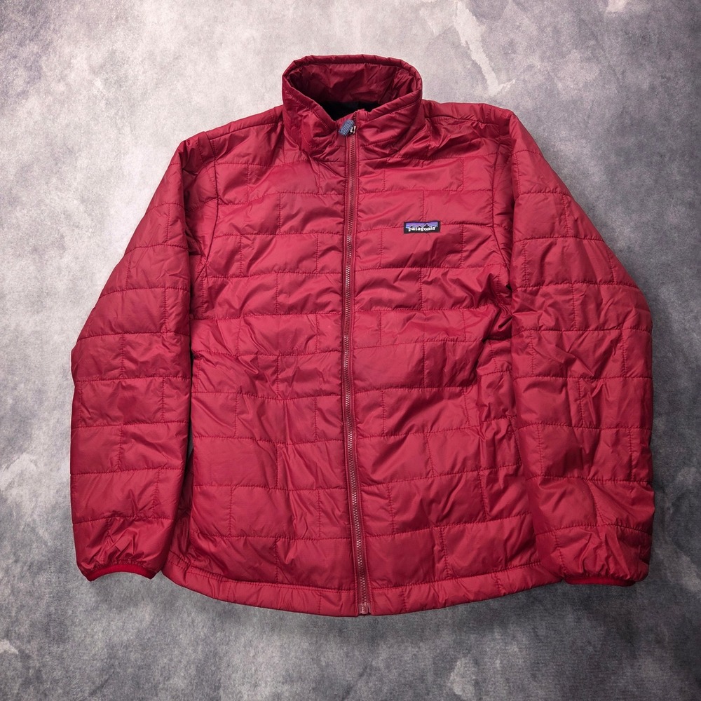 Patagonia Nano Puff Jacket Kids XL 14 Red Quilted Insulated Puffer Brick Pattern